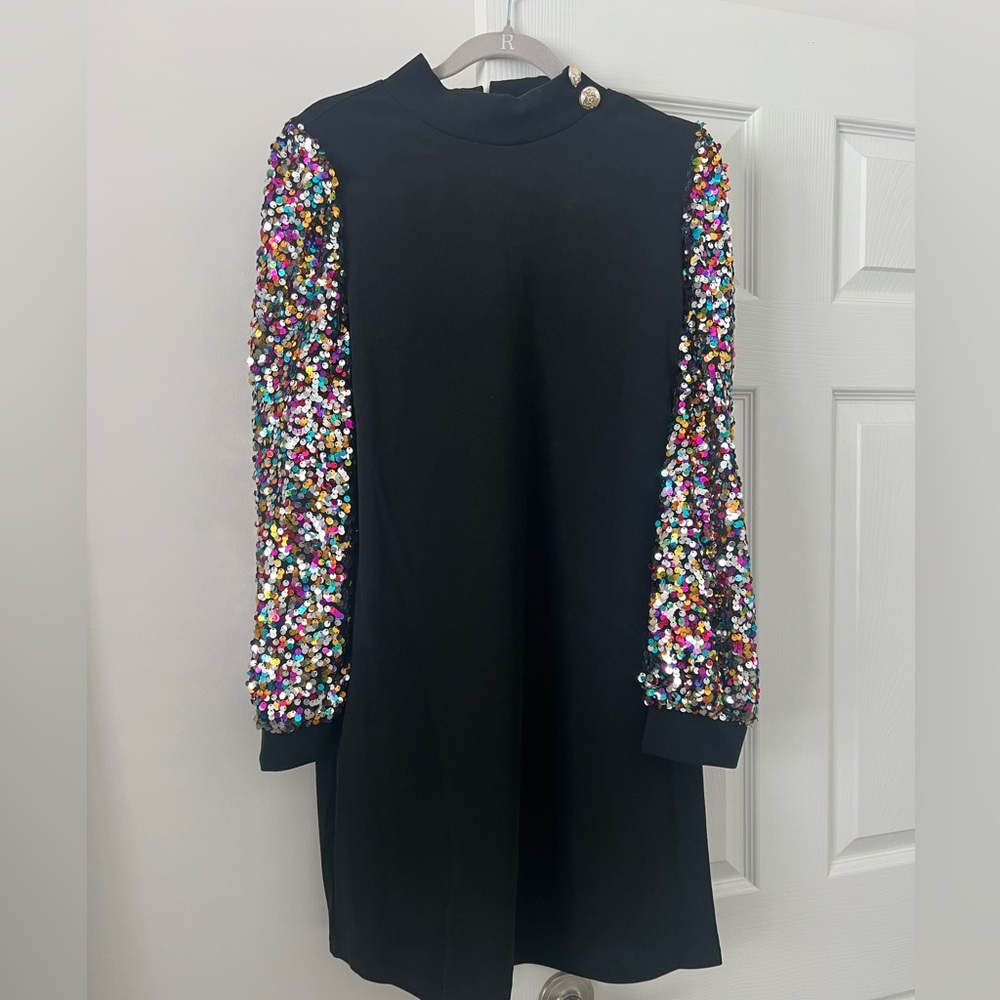 Black Dress with Sequin Sleeves